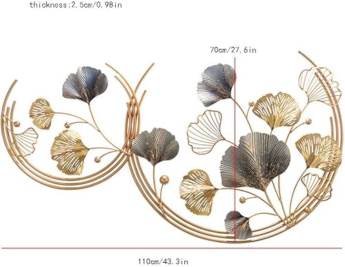 SHZICMY - Décoration murale 3D - Feuilles de ginkgo - En métal - Doré - Moderne - 110 x 70 x 2,5 cm - Pour salon, mur, maison, salle à manger, bar, bureau, hôtel et extérieur - Nail Gallerys