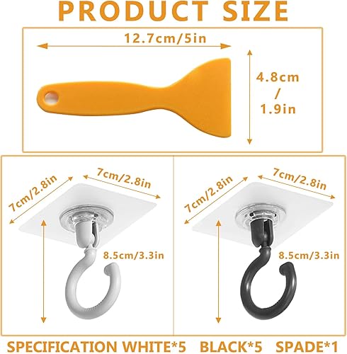 HEOUCH 10 Pièces Crochet Plafond Sans Percer, 360° Pivotants Crochet Adhesif Mural, Crochet Adhésif Extra Fort, pour Suspendre des Clés, et des Vêtements sur des Surfaces Lisses et Plates - Nail Gallerys