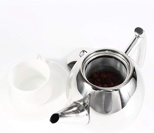 wosume Bouilloire, Pichet à Eau Pratique Théière en Acier Inoxydable avec Filtre Épaissie à Fond Plat Théière Cafetière, Pas de Fuite Pot à café Pichet à Eau en Acier(1 liter/1000ml) - Nail Gallerys