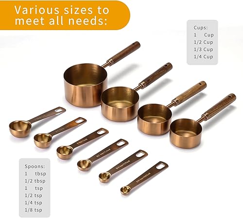 Home Bay Measuring Cups and cuillers Set,10 pièces avec manche en bois, revêtement de titane acier inoxydable, Or Rose (Couleur or rose) - Nail Gallerys