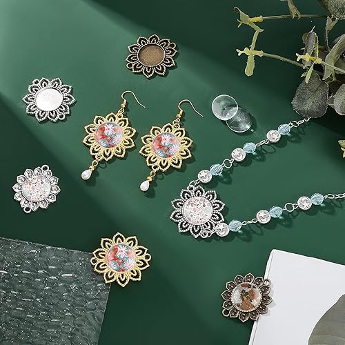 PH PandaHall 30pcs Plateaux Pendentif Lunette Vierge, Vieux Cabochon Fleur Blancs de Bracelet Connecteurs de Bijoux Tibétains avec Cabochons en Verre pour Boucles d'oreilles Bracelet Collier - Nail Gallerys