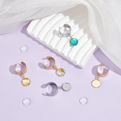 UNICRAFTALE Bague Breloques Acier Inoxydable Pendentif Cabochons Rond Anneaux Réglables Bague pour Femme Manchette Ouverte avec cabochons pour Bijoux - Nail Gallerys