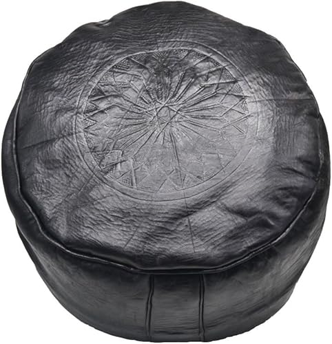 Horus Artesanía de Egipto Siège Pouf Pouf en Cuir véritable Fait Main marocain (Noir) - Nail Gallerys