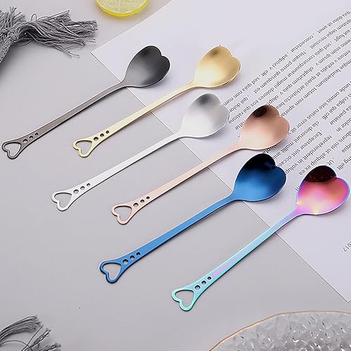 Cuillère à thé glacé en forme de cœur - Anti-rouille - Couleur arc-en-ciel - En acier inoxydable - Pour mélanger le café et le thé - Cadeau de mariage - Nail Gallerys
