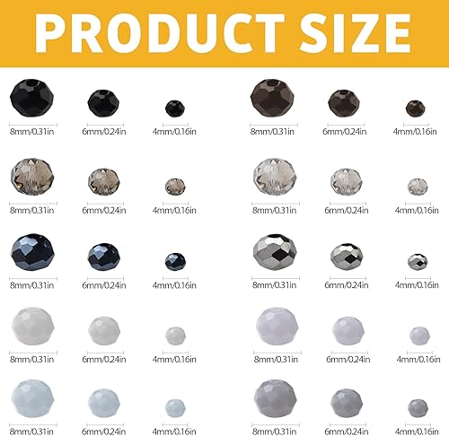 WJWINER 900 Pièces Perles de Verre, Verre en Cristal Facettes Perle, Perles de Verre Transparentes, Perles Verre Cristal Brillantes, pour Bracelet Collier Bijoux Artisanat, Multiforme(4/6/8 mm) - Nail Gallerys