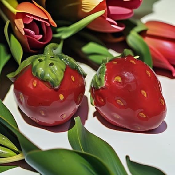 Salière et poivrière en forme de fraise, lot de 2 pièces | Distributeur d'épices boîtes de rangement - Nail Gallerys
