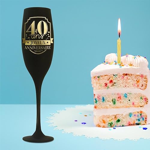 Flute Champagne Anniversaire 40 aine Noire effet Or - Nail Gallerys