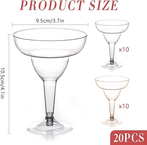 Lot de 20 verres à martini en plastique transparent à tige transparente pour fête, vin, cocktail, extérieur, jardin, anniversaire, mariage (combinaison) - Nail Gallerys