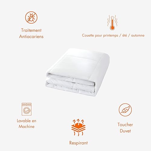 NORA HOME Couette Tempérée 150x200 cm Lit 1 Personne. Anti-acariens. Antibactérienne. Douce. Légère. Fibre 3D 200 g/m² pour Toute l'Année. Édredon Printemps Été Automne Hiver - ANETO - Nail Gallerys