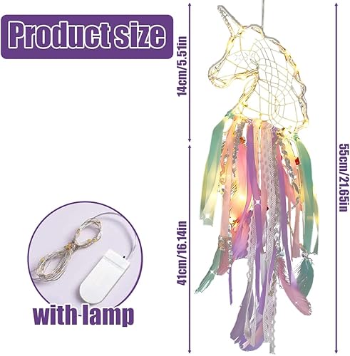 NHQZ 1 Pinces Attrape Rêve Licorne Lumineux Led, 55Cm Decoration Chambre Fille Fait Main Lumineux Attrapeur De Rêves Plume, Attrape Reve Enfant - Nail Gallerys