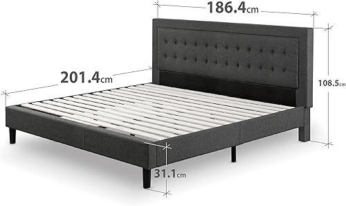 Zinus Dachelle Lit 160x200 cm - Hauteur du cadre de lit 35 cm - Cadre de lit plate-forme rembourré avec support de lattes en bois - Gris - Nail Gallerys