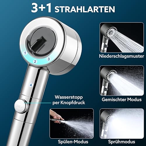 LENDOO Pommeau de Douche Haute Pression, Pommeau de Douche Anti Calcaire avec Tuyau Douche 1.5m et Support de Douche avec 4 Modes de Jets,Avec 5pcs Remplaçable Filtre,Bouton D'arrêt Instantané - Nail Gallerys