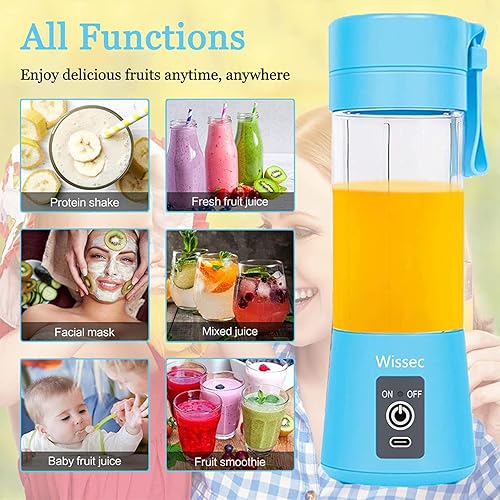 Wissec Portable Mixeur,Mini Blender Pour Smoothie Bleu,Adapté Aux Smoothies et Milk-shake,Blender Portable de Fruits électrique,Chargement USB, Six Lames 3D Pour un Excellent Mixage,380 ml,Sans BPA - Nail Gallerys