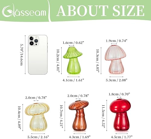 Glasseam Station de Propagation de Vases à Champignons: Petit Vase à Bourgeons pour Maison Salon Cuisine Décoration de Table - Verre Coloré Terrarium pour Plantes Fleurs Boutures Hydroponique - Nail Gallerys