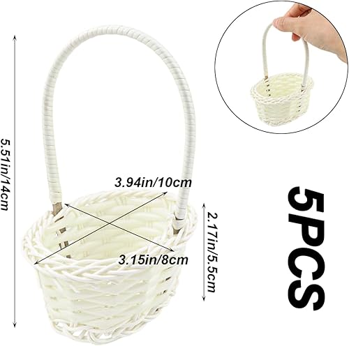 LNQ LUNIQI Lot de 5 petits paniers de mariage blancs avec anse - En rotin tressé - Pour fleurs, mariage - Pour décoration de fête de mariage - Nail Gallerys