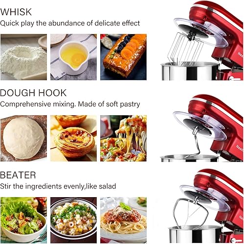 Nestling® 5L Robot Pâtissier, Faible Bruit Batteur Électrique, 3 en 1 avec Batteur, Fouet and Crochet, 5 Vitesses, avec Bol D'Acier inox Robot Multifonctionne 1200W Rouge - Nail Gallerys
