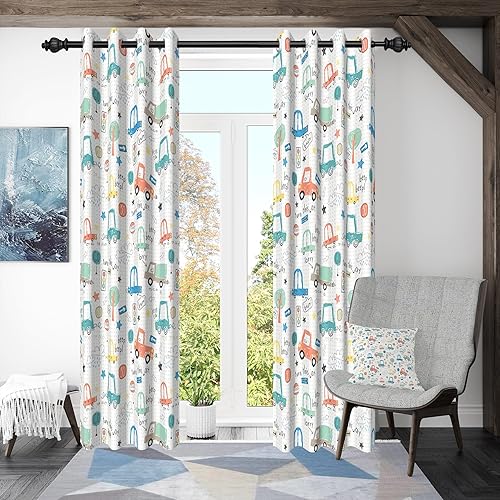 ggaimwf 117x183cm Voiture de Dessin animé Rideau occultant pour Chambre d'enfant Véhicule coloré Camion Bus Œillet Rideaux de fenêtre pour Salle de Jeux pour bébé garçon,2 Panneau - Nail Gallerys
