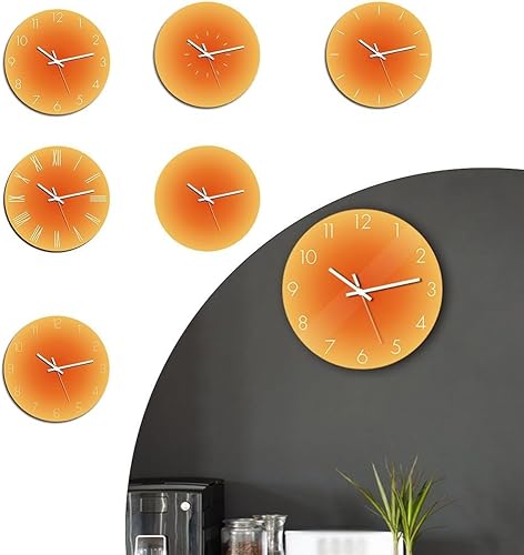 Zoegneer Horloge murale moderne en acrylique silencieux pour salon décoratif minimaliste Art Horloge murale Mouvement de balayage silencieux Décoration d'intérieur Orange 30 x 30 cm (P) - Nail Gallerys