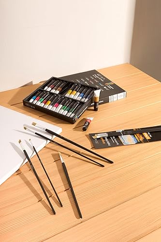 Elan Lot de 8 pinceaux carrés avec long manche, pour peinture à l'huile, poils de porc synthétiques, pinceaux d'artiste, pinceaux à huile, pinceaux de peinture, pinceaux de peinture Angular - Nail Gallerys