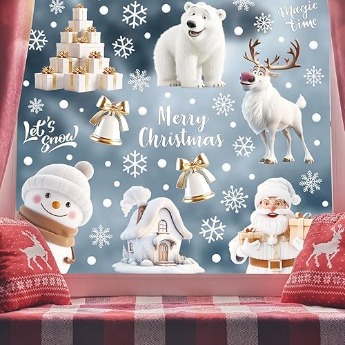 Stickers Noel Fenetre Réutilisable Decoration Noel Fenetre Electrostatique PVC Autocollant Noël Fenetre Stickers Noel Fenetre Decoration Réutilisable Flocon de Neige Sticker - Nail Gallerys