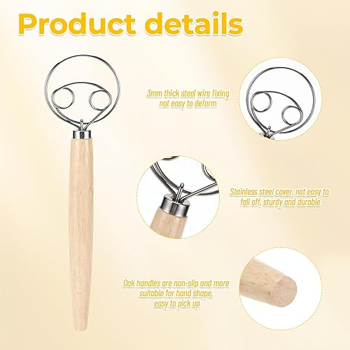 Danish Dough Whisk Fouet Fouet Cuisine Professionnel Fouet à pâte Danois Mélangeur de Pâte de Cuisine Fouet Danois Mélangeur à Pâte Manuel avec Poignée en Bois Ergonomique, Fouet à pâte de Haute Quali - Nail Gallerys