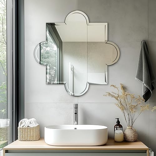 Artloge Miroir Mural Décoratif Design sans Cadre, Étoile Miroir Mural Salon en Verre Biseauté Grand Miroirs Muraux Irrégulier pour Salle de Bain Entrée Chambre Argenté Decoration Maison - Ø80cm - Nail Gallerys