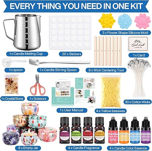 ZPQAODI Kit de fabrication de bougies, accessoires de fabrication de bougies à faire soi-même, kit cadeau de bougie parfumée, avec cire d'abeille, mèches de bougie, autocollants de mèches, 8 boîtes de - Nail Gallerys