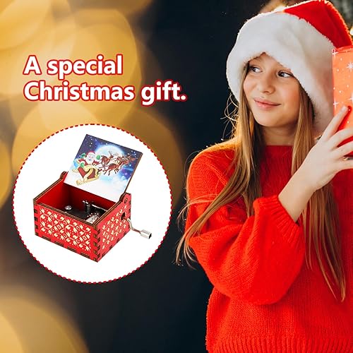 Amaxiu Mini boîte à musique de Noël en bois avec manivelle - Mini boîtes à musique vintage gravées sur le thème de Noël - Décorations de Noël - Cadeaux pour le Nouvel An (Jingle Bells, B) - Nail Gallerys