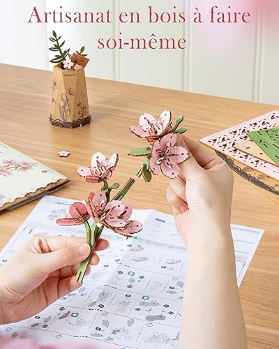 rowood Sakura Fleur artificielle 3D Puzzle Kit de bricolage pour adultes enfants Fleur en bois Kit de modélisme pour décoration de la maison Idée cadeau créative pour la fête des mères Saint-Valentin - Nail Gallerys