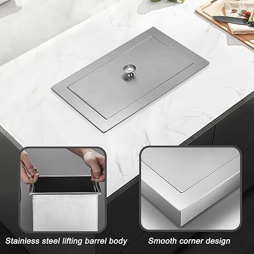 Couvercle De Poubelle Encastré pour Armoire De Cuisine, Couvercle De Poubelle Encastré pour Comptoir, Couvercle Carré en Acier Inoxydable, Argent, 30 × 30 Cm,Silver-20×20CM - Nail Gallerys