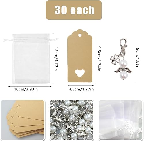 KiKiHong 30 Pièces Porte-Clés Ange en Perles,Cadeau Pendentif Ange de Baptême de Mariage Porte-Clés avec Sac Cadeau en Organza et une Étiquette en Papier Kraft - Nail Gallerys