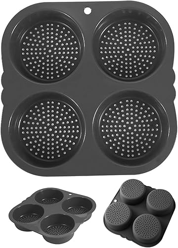 Hamburger Bun Moule Round Plateau de four Silicone Burger Bun Baking Tray avec 4 cavités Pain non cuites en boîte à pâtisserie avec porosité dense pour l'outil de cuisson Kichen - Nail Gallerys