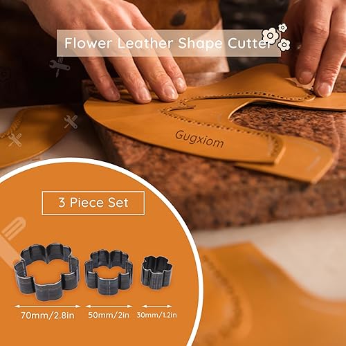 Lot de 3 Coupe-Cuir en Forme de Fleur, Moule à Poinçonner Creux en Cuir, Coupe-forme en Cuir, Outil de Poinçonnage Creux de 1,2 Po 2 Po 2,8 Po, Acier allié Incisif, pour - Nail Gallerys