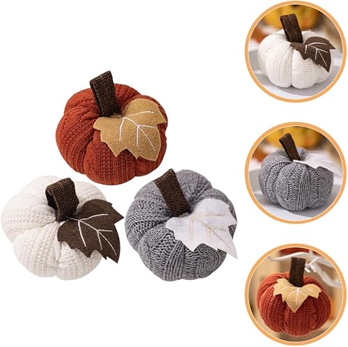 Alipis 3 Pièces Décoration De Citrouilles Artificielles en Tissu Tricoté, Mini Citrouilles en Peluche pour Décoration d'automne, Thanksgiving, Halloween Et Table - Nail Gallerys
