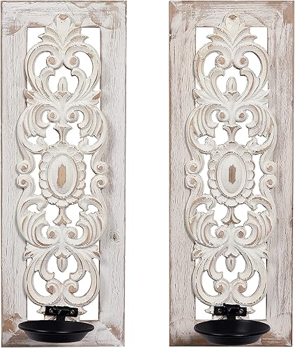 Sintosin Lot de 2 bougeoirs muraux en bois vintage - Blanc vieilli - Pour décoration murale - Pour chambre à coucher, salon - Nail Gallerys