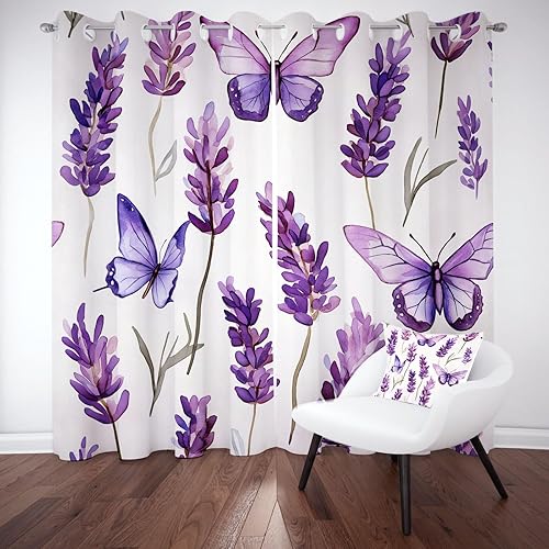 Yidbhsse Rideaux Occultant Papillon Violet Lot De 2 117x183 cm, Rideau Thermique Anti Froid Animaux Aquarelle Rideau Opaque Lavande Fleur À Oeillets Occultant Draperies pour Chambre Salon Bureau - Nail Gallerys