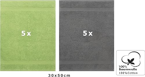 Betz Lot de 10 Serviettes d'invité Taille 30x50 cm 100% Coton Premium Couleur Vert Pomme et Gris Anthracite - Nail Gallerys