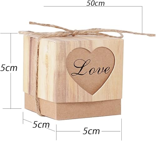 AONER (5 * 5 * 5cm) 100pcs Boîte à Dragées Bonbonières Coeur Vintage Papier Kraft avec Corde Décoration de Mariage Fête Baptême - Nail Gallerys