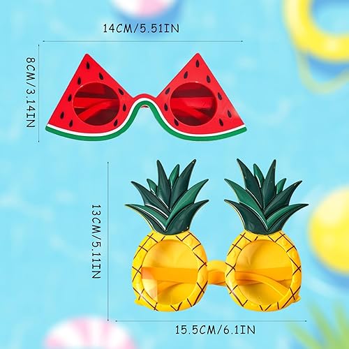SAIIURV Lot de 4 lunettes de soleil motif ananas pastèque hawaïen - Accessoires amusants sur le thème de la plage - Monture de lunettes fantaisie - Décorations de fête d'anniversaire pour carnaval et - Nail Gallerys