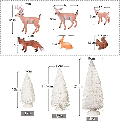 GEBETTER 14Pcs Miniature Noël Figurine Animaux Forêt Mini Sapin Neige Décoration Cadeau Noël Chambre Intérieur Table Vitrine Gâteau Enfant (Blanc) - Nail Gallerys
