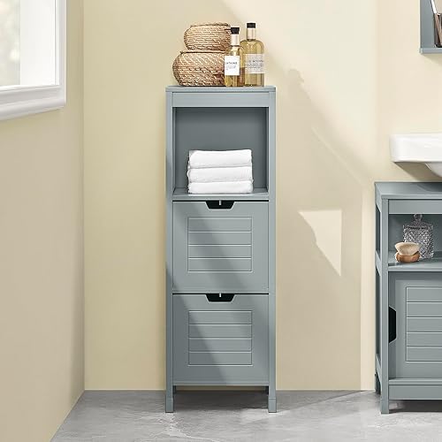 SoBuy® FRG127-SG Meuble Demi-Colonne Meuble Bas de Salle de Bain Armoire Toilette– 1 étage et 2 tiroirs -Gris - Nail Gallerys