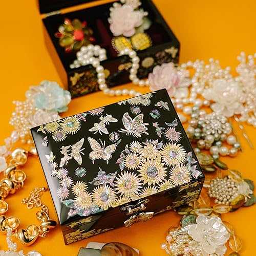 February Mountain Boîte à bijoux en nacre – Cadeau papillon pour femme, anniversaire, mariage, fête des mères, Noël, remise de diplôme (Grue) - Nail Gallerys