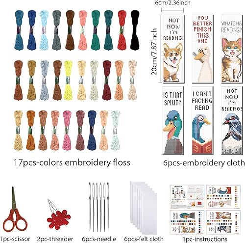 FREEBLOSS 6 ensemble de Marque Pages au Point de Croix Sur le Thème de la Lecture Kit de Point de Croix avec Animaux Estampés Marque Pages Brodés Estampés avec Instructions Kits 8.66''X3.14'' - Nail Gallerys