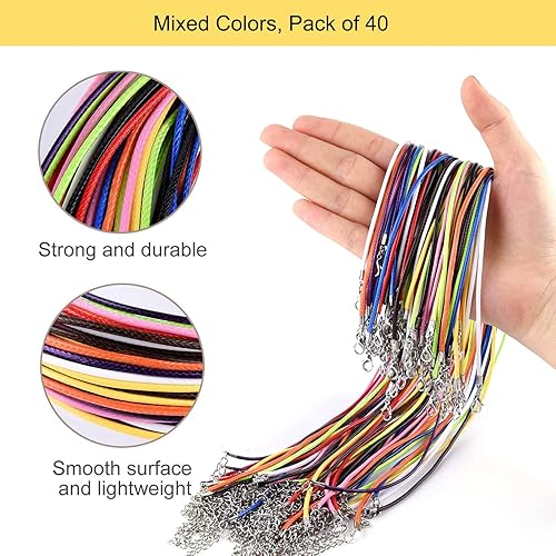 Collier Cordon Ciré avec Fermoir Colliers Cirés Corde 2mm avec Fermoir Mousqueton Et Corde De Chaîne D'extension pour La Fabrication De Bijoux De Collier De Bracelet À Bricoler Soi-même, 40PCS - Nail Gallerys
