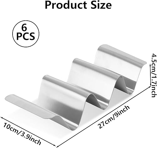 AKOLAFE Lot de 6 supports à tacos en acier inoxydable - 25 x 10 x 4,5 cm - Avec poignées - En forme de U - Pour tacos, sandwichs, pain, hot dogs et gaufres - Nail Gallerys