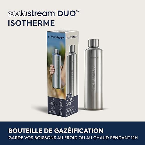 Sodastream Bouteille Isotherme en Acier Inoxydable 0,8L pour Machine à Eau Pétillante et Soda DUO | Double paroi | Garde au Froid jusqu'à 12h | Compatible Lave-Vaisselle | Acier Inoxydable - Nail Gallerys