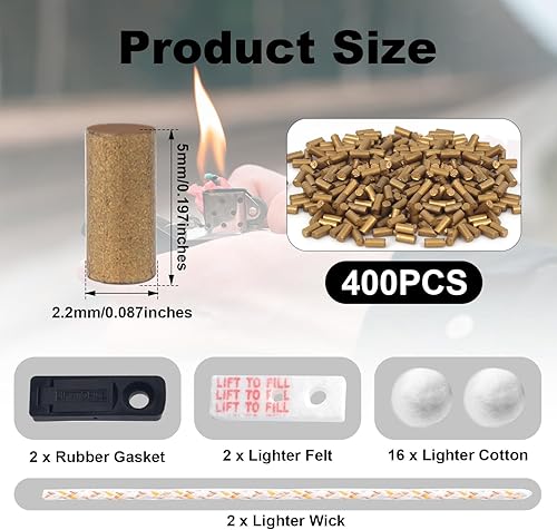Lot de 400 pierres à briquet de rechange, pierres à essence, pierres à briquet avec joints en caoutchouc, ouate et feutre, accessoires universels pour la réparation de la plupart des briquets - Nail Gallerys