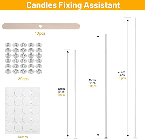 VEVOQIM Lot de 240 mèches de bougie pour bougies (10 cm, 15 cm, 20 cm) avec 10 supports de mèche, 100 plaques adhésives et 30 languettes pour faire soi-même des bougies - Nail Gallerys