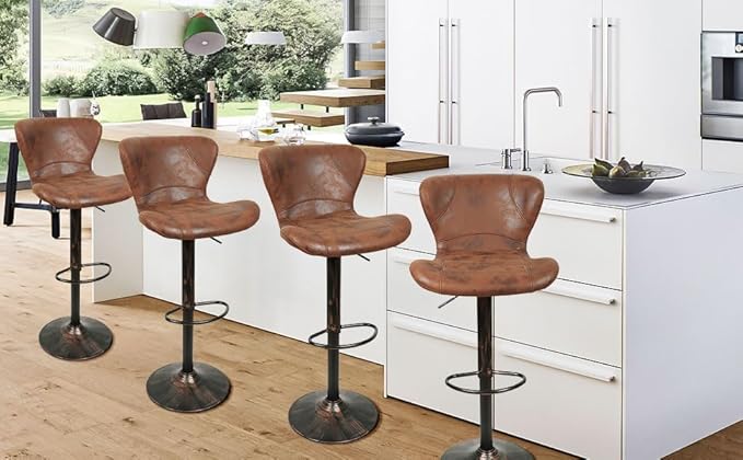 Tabouret Bar Lot de 4 Vintage Marron, Réglable Tabouret de Bar Pivotant, Tabouret Bar Cuisine Industriel Chaise Bar Rotatif avec Dossier et Repose-Pieds pour Maison Cuisine Bistro (4, Marron) - Nail Gallerys