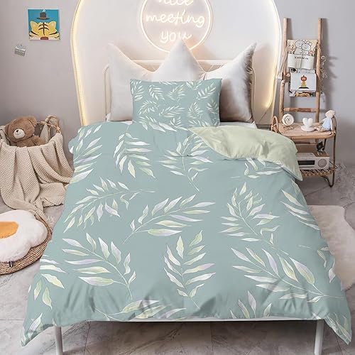 Linfye Housse de Couette 155x220 Enfant Beige Fleuri Imprimée Parure de Lit 1 Personne, Imprimé Botanique Réversible Sets de Housse Couette avec Fermeture Éclair avec 2 Taie d'oreiller 65x65 cm - Nail Gallerys